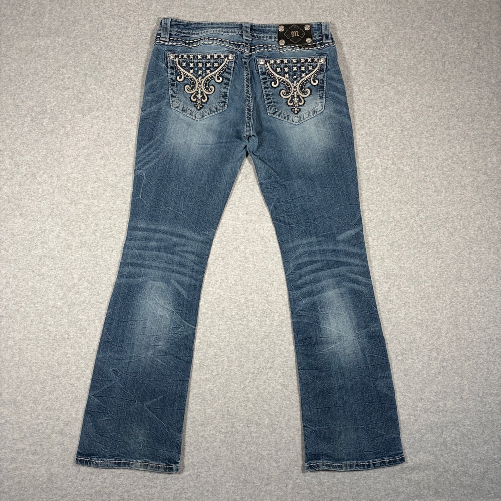 Miss Me Bootcut Jeans Womens 30x32 (Fits 30x31) Blue Signature Rise Embellished